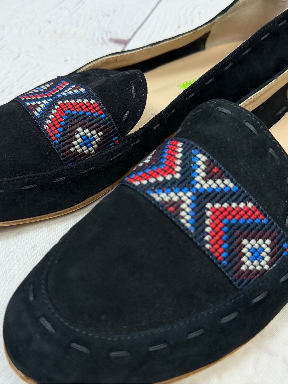 DUSANO black soft suede embroidered slip-on loafers, size 7.5 (EU 38) - Picture 5 of 11